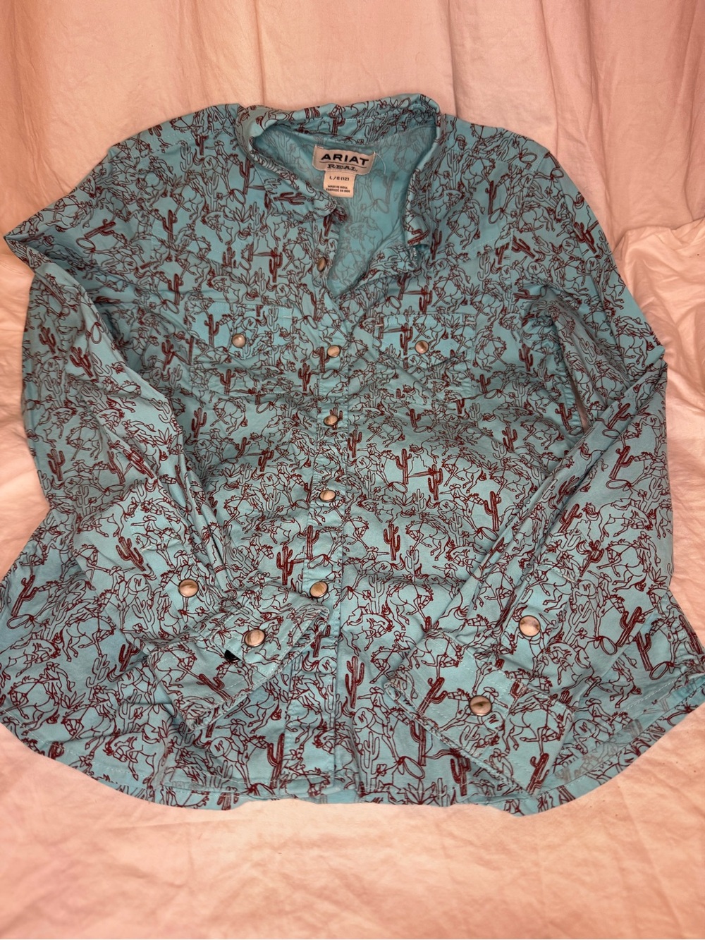 Ariat Turquoise Western Cactus Print Button-Down Shirt